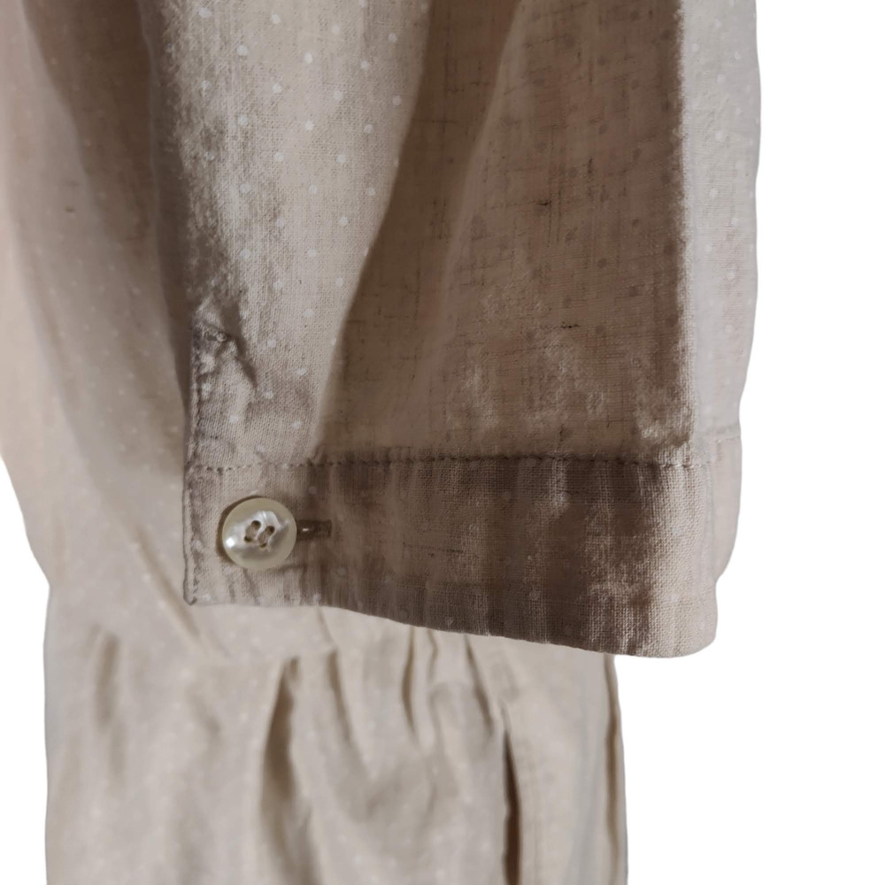 Vintage 90s Linen Blend Romper Size S Beige Micro Dot Short Sleeve Pockets - Picture 10 of 15